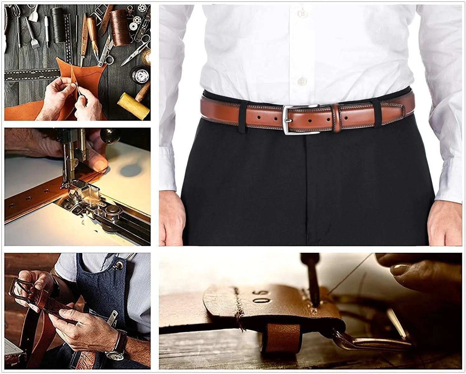 Men's Leather Dress Belt for Work Business and Casual