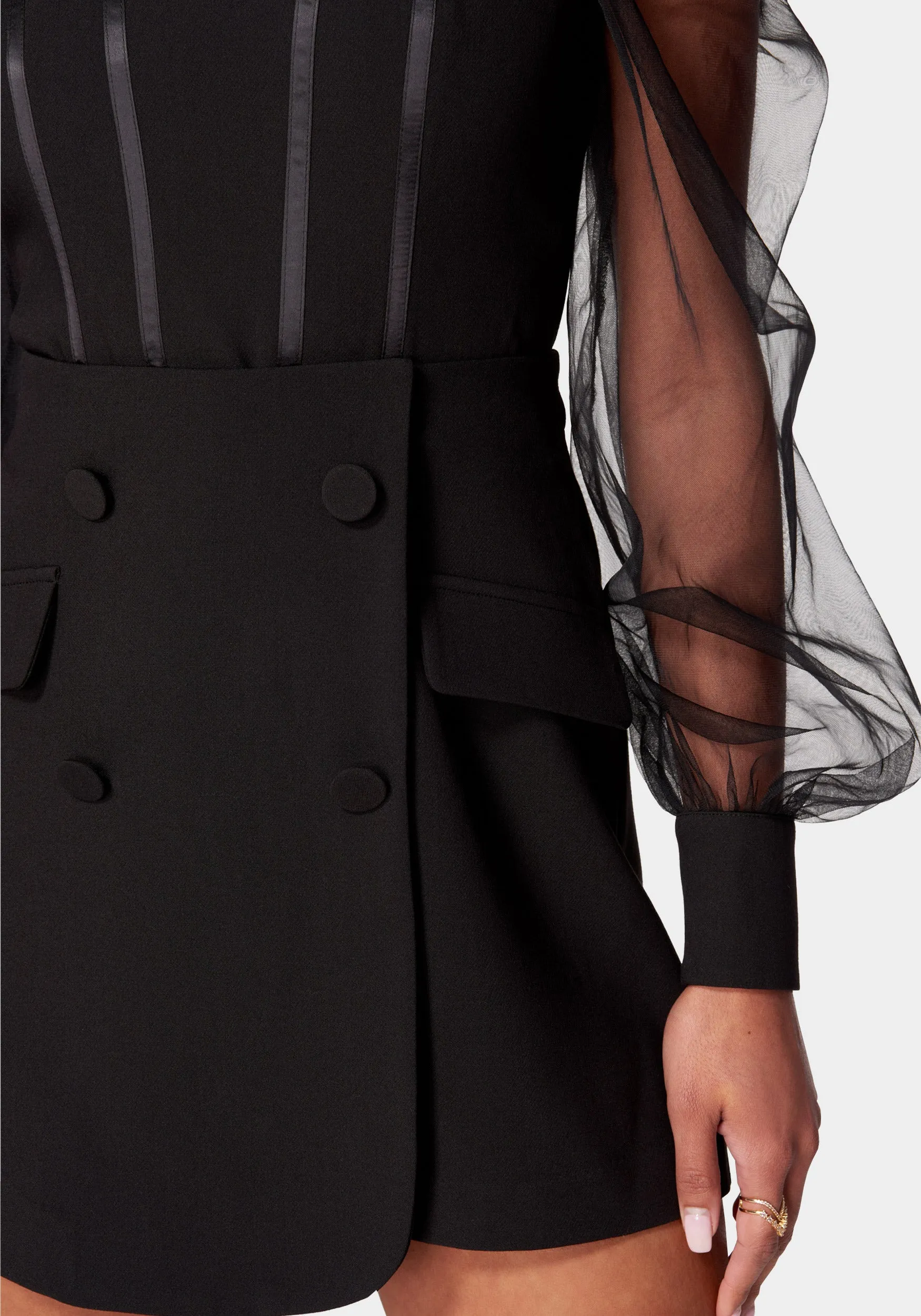 Mesh Sleeves Corset Illusion Tailored Romper