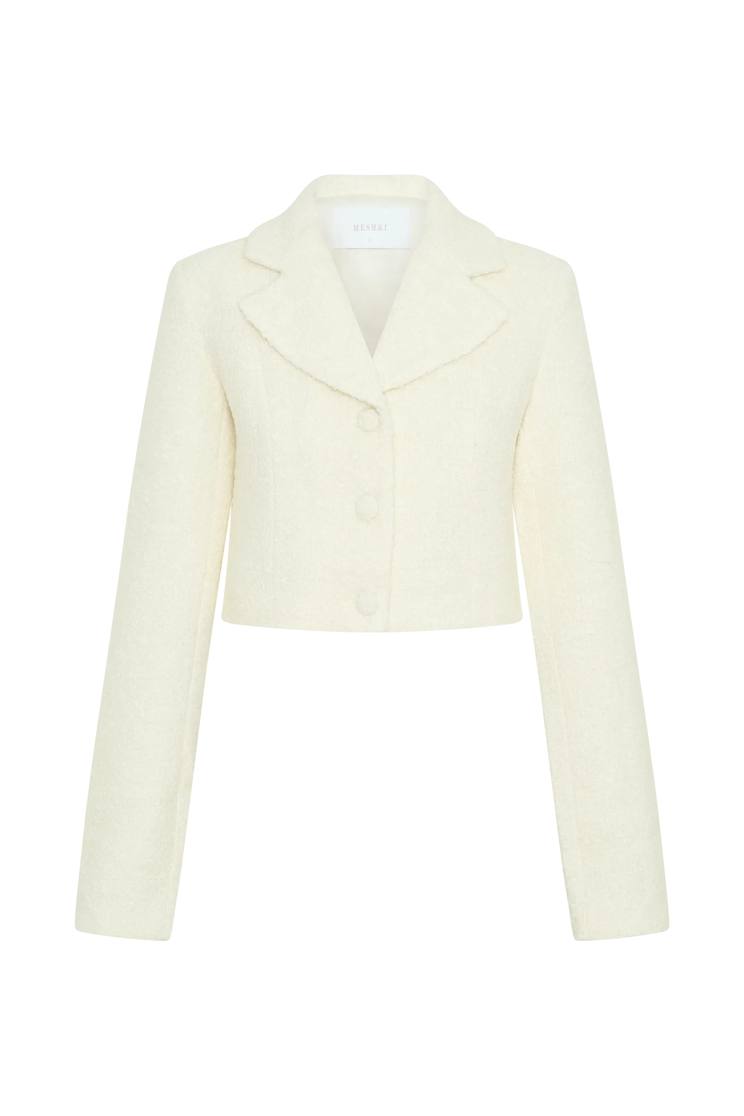 Mirelle Textured Boucle Cropped Long Sleeve Top - Ivory
