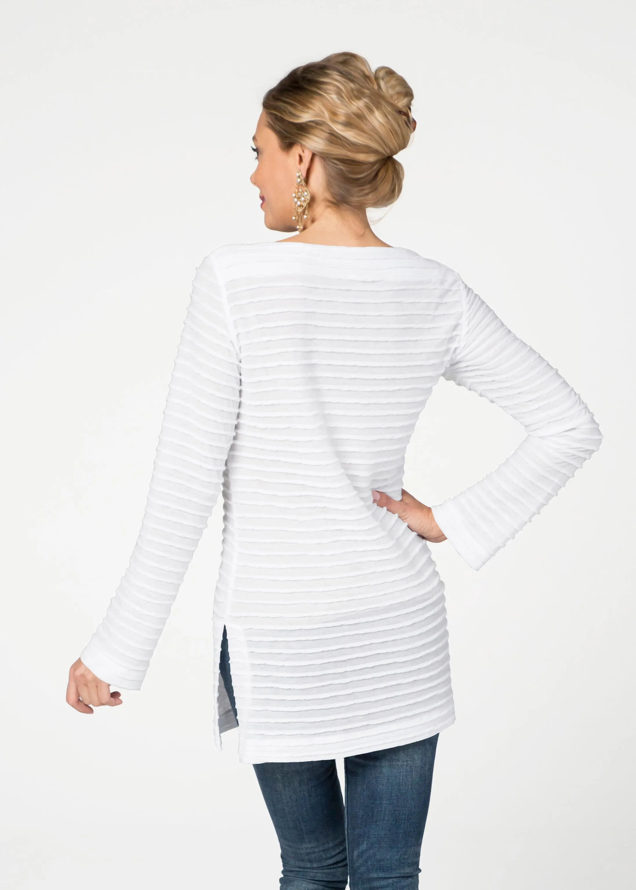 Natural White (5555) ~ Banded Boatneck Tunic