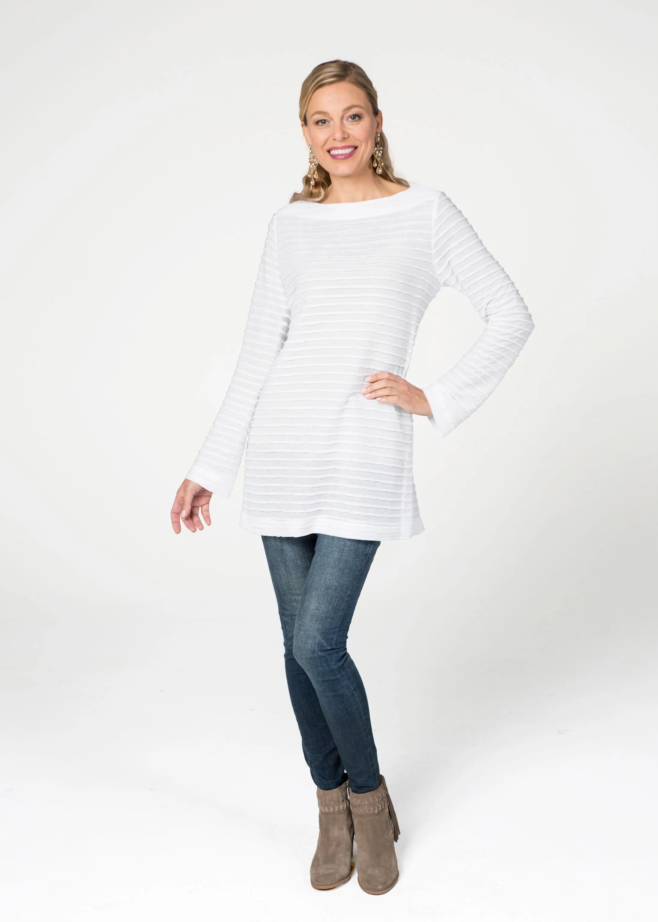 Natural White (5555) ~ Banded Boatneck Tunic