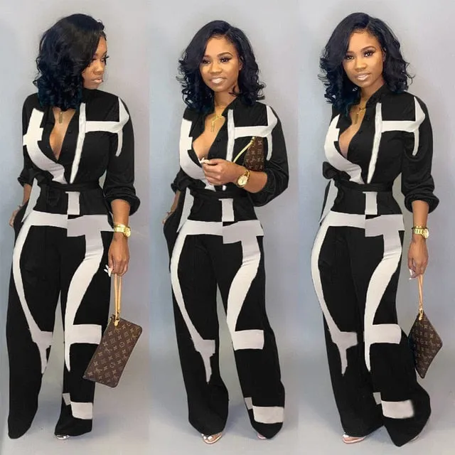 New Fashion Jumpsuit For Women 2019 Dot Black White Rompers Button Up Self Belted Pockets Womens Jumpsuit Casual Loose Romper