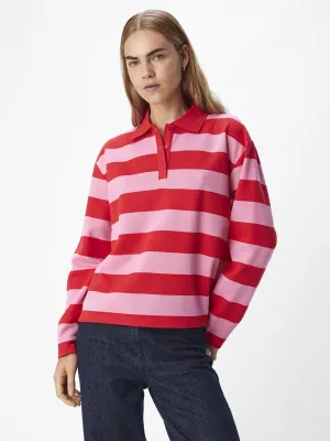 OBJMillie Striped Polo Shirt - Flame Scarlet