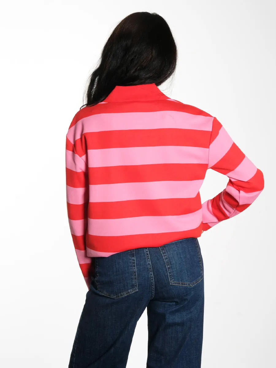 OBJMillie Striped Polo Shirt - Flame Scarlet