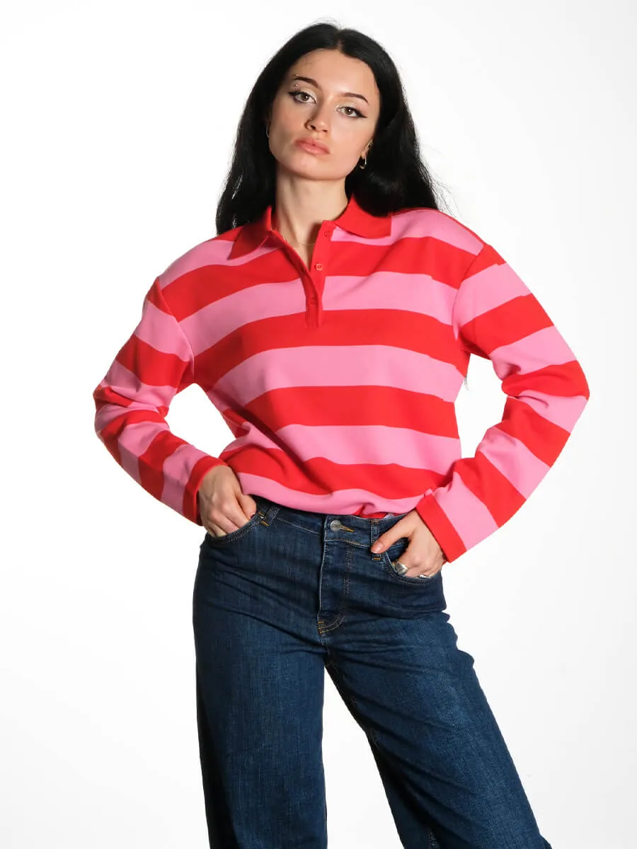 OBJMillie Striped Polo Shirt - Flame Scarlet