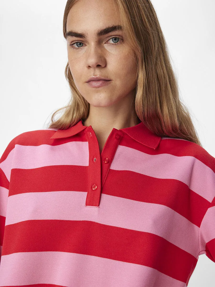 OBJMillie Striped Polo Shirt - Flame Scarlet