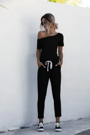 off shoulder Drawstring Jumpsuits $19.60w/code:realdeal