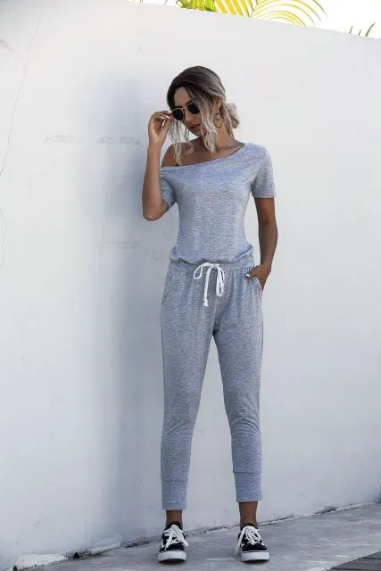 off shoulder Drawstring Jumpsuits $19.60w/code:realdeal