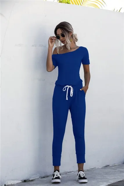 off shoulder Drawstring Jumpsuits $19.60w/code:realdeal