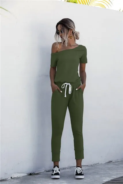 off shoulder Drawstring Jumpsuits $19.60w/code:realdeal