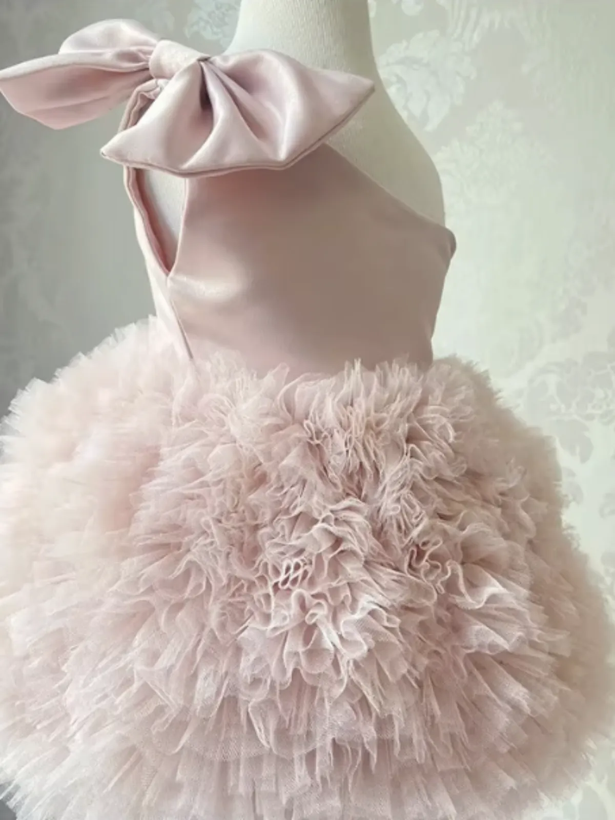 One Shoulder Bow Ruffle Tulle Dress