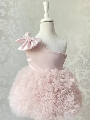One Shoulder Bow Ruffle Tulle Dress