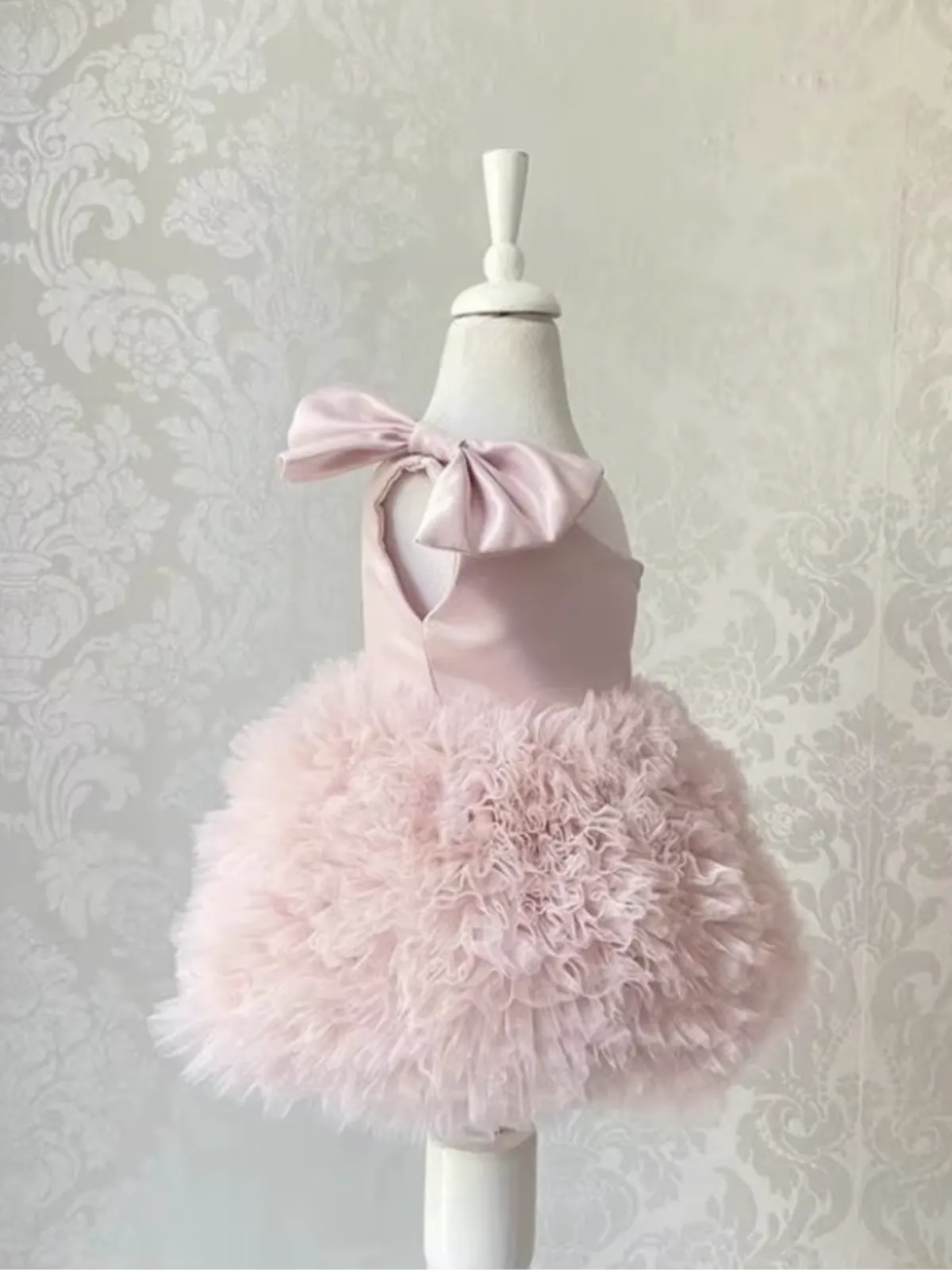 One Shoulder Bow Ruffle Tulle Dress