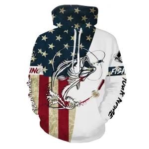 Personalized Bass Fishing American Flag Hoodie Shirts, Patriotic Fishing gifts - IPHW1076