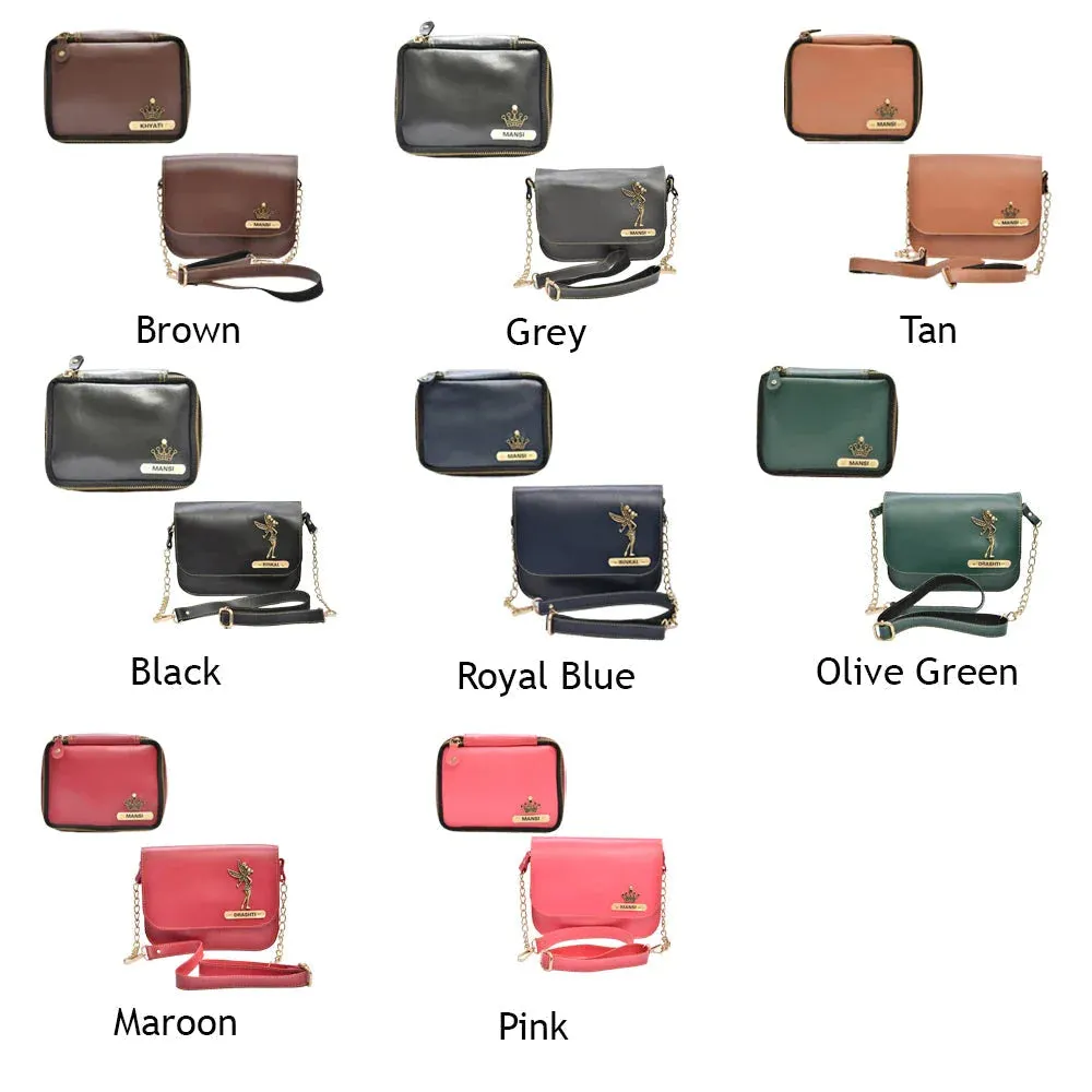 Personalized Mini make up kit   Chained Sling bag - Green