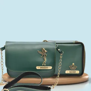 Personalized Mini make up kit   Chained Sling bag - Green