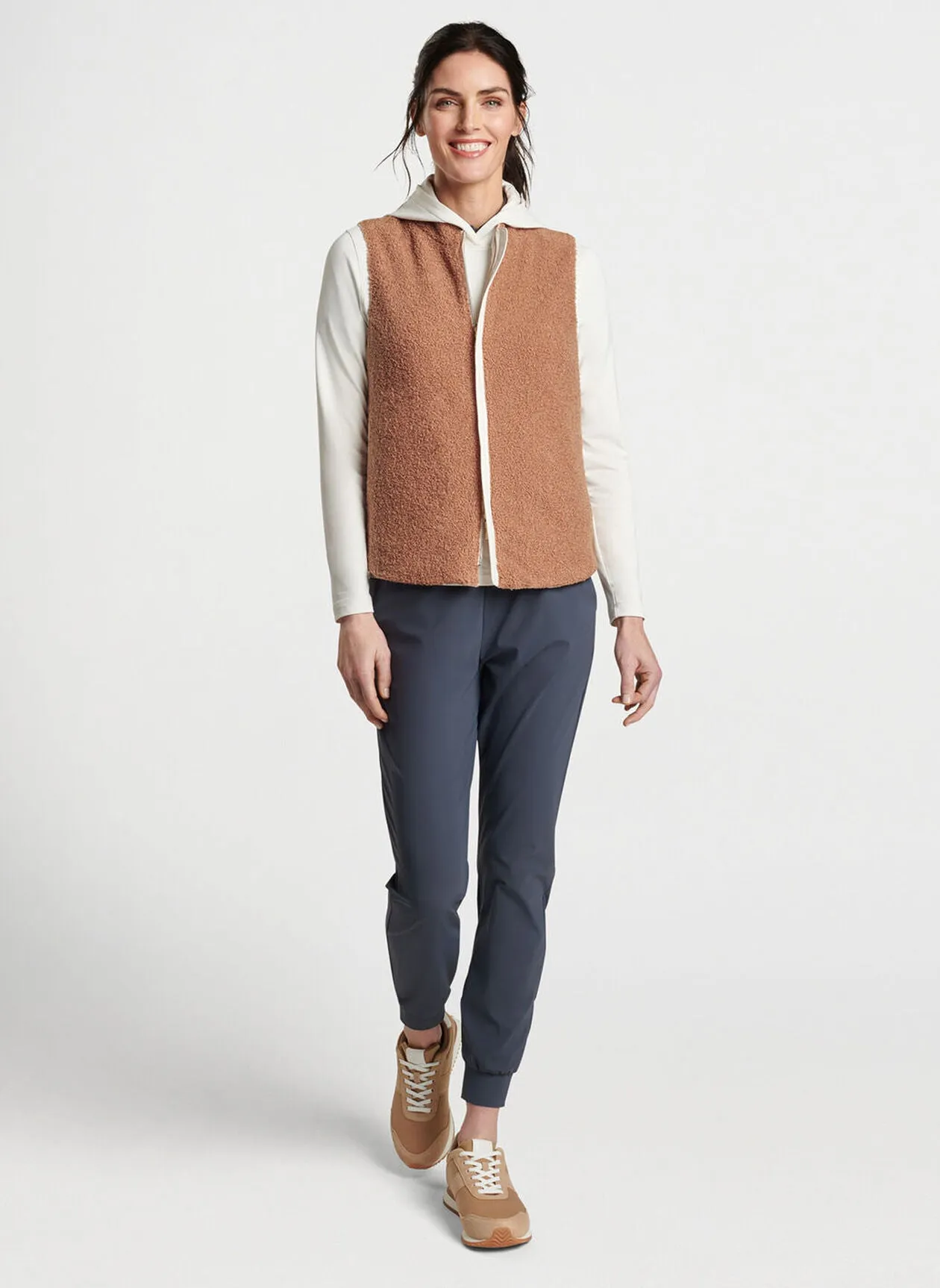 Peter Millar Womens Reversible Sherpa Surge Full Zip Vest - IVORY/CAMEL