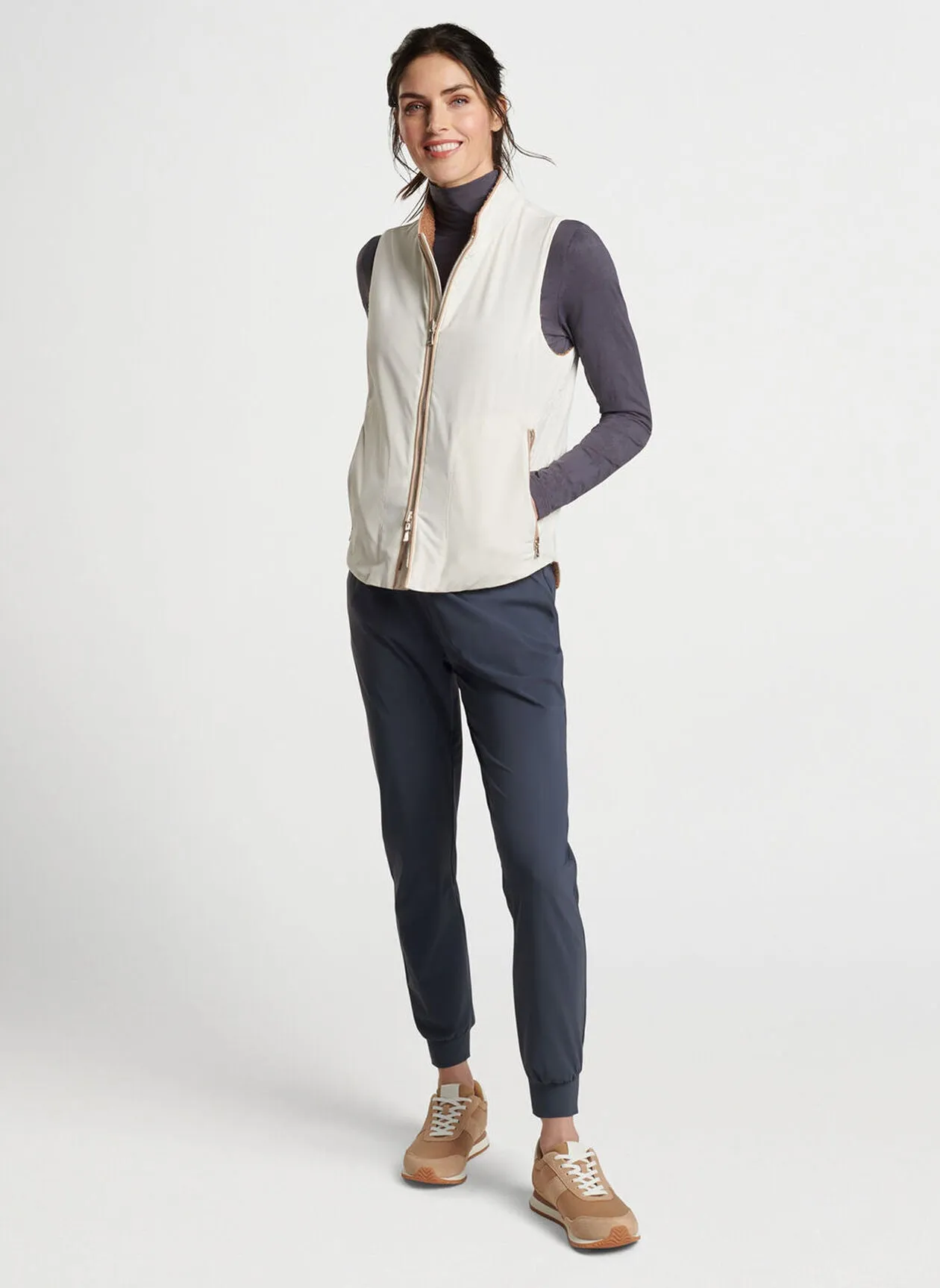 Peter Millar Womens Reversible Sherpa Surge Full Zip Vest - IVORY/CAMEL