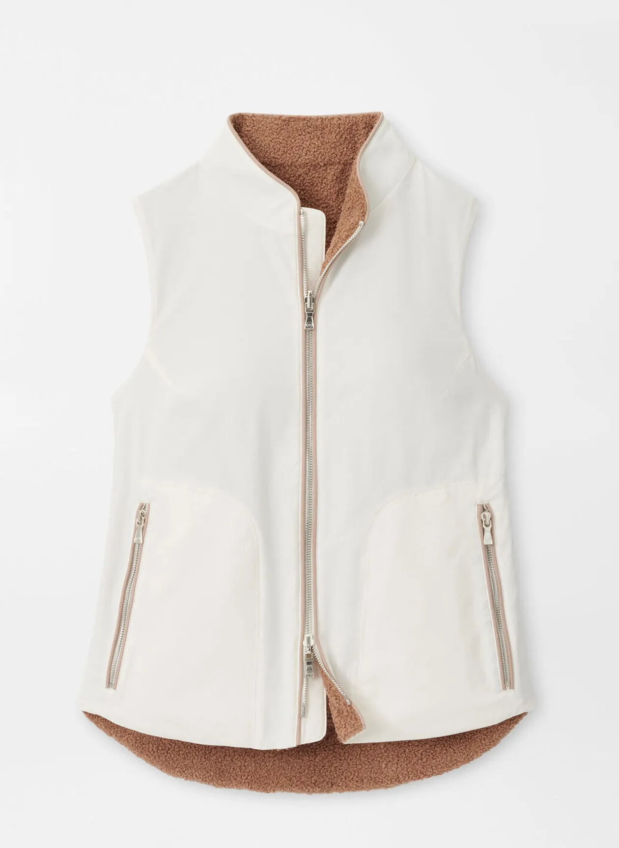 Peter Millar Womens Reversible Sherpa Surge Full Zip Vest - IVORY/CAMEL