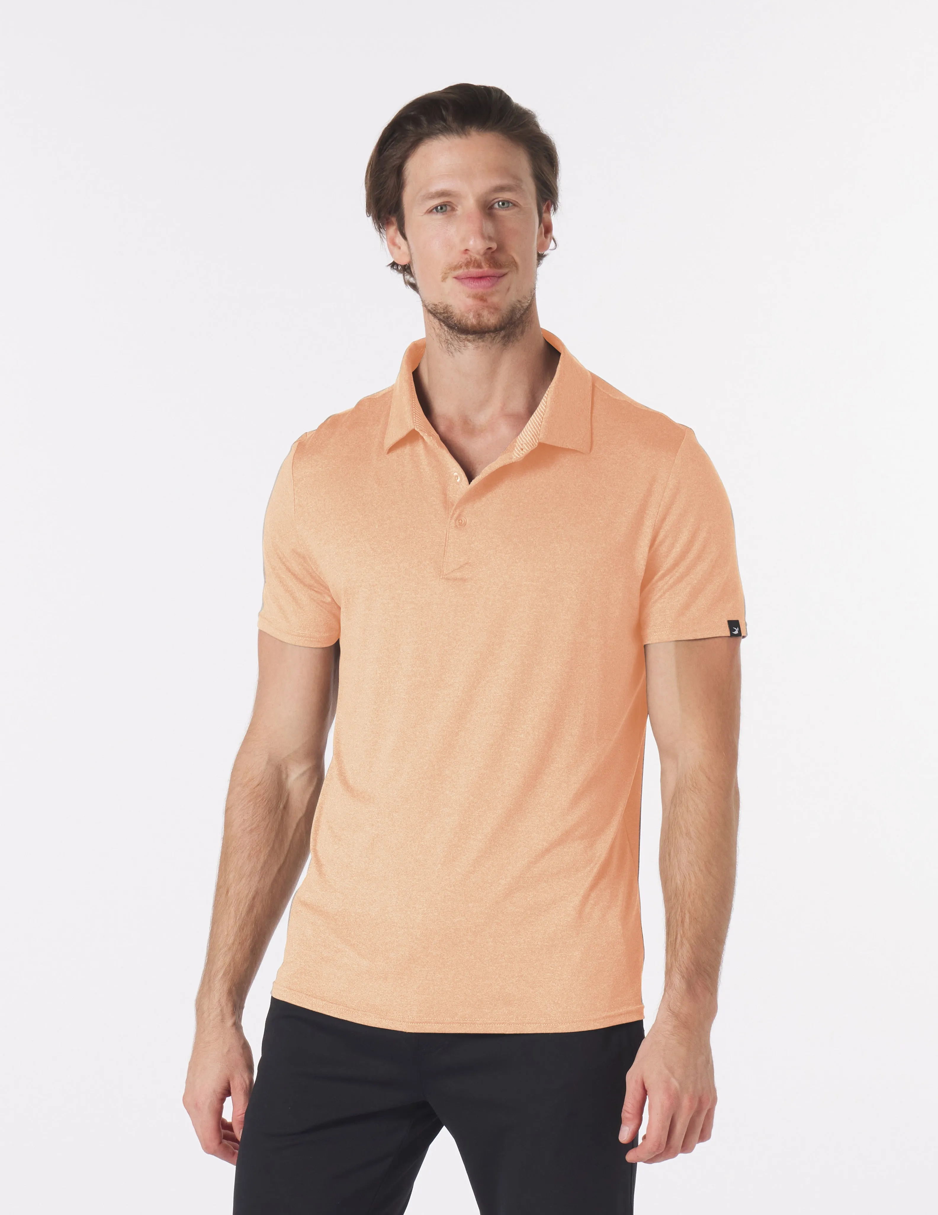 Pin Seeker Polo: Orange Wine Heather with Orange Wine/White Stripe Contrast