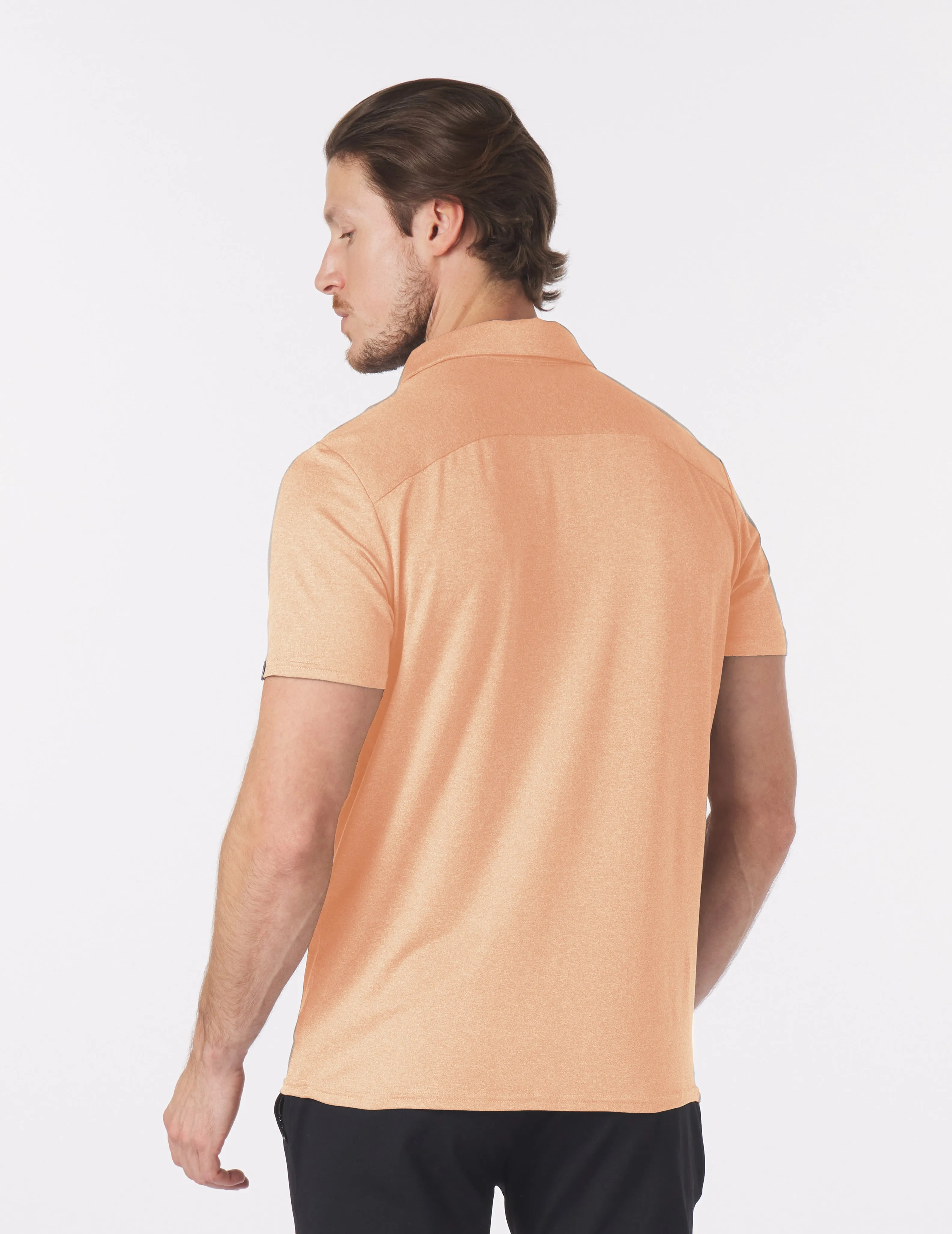 Pin Seeker Polo: Orange Wine Heather with Orange Wine/White Stripe Contrast