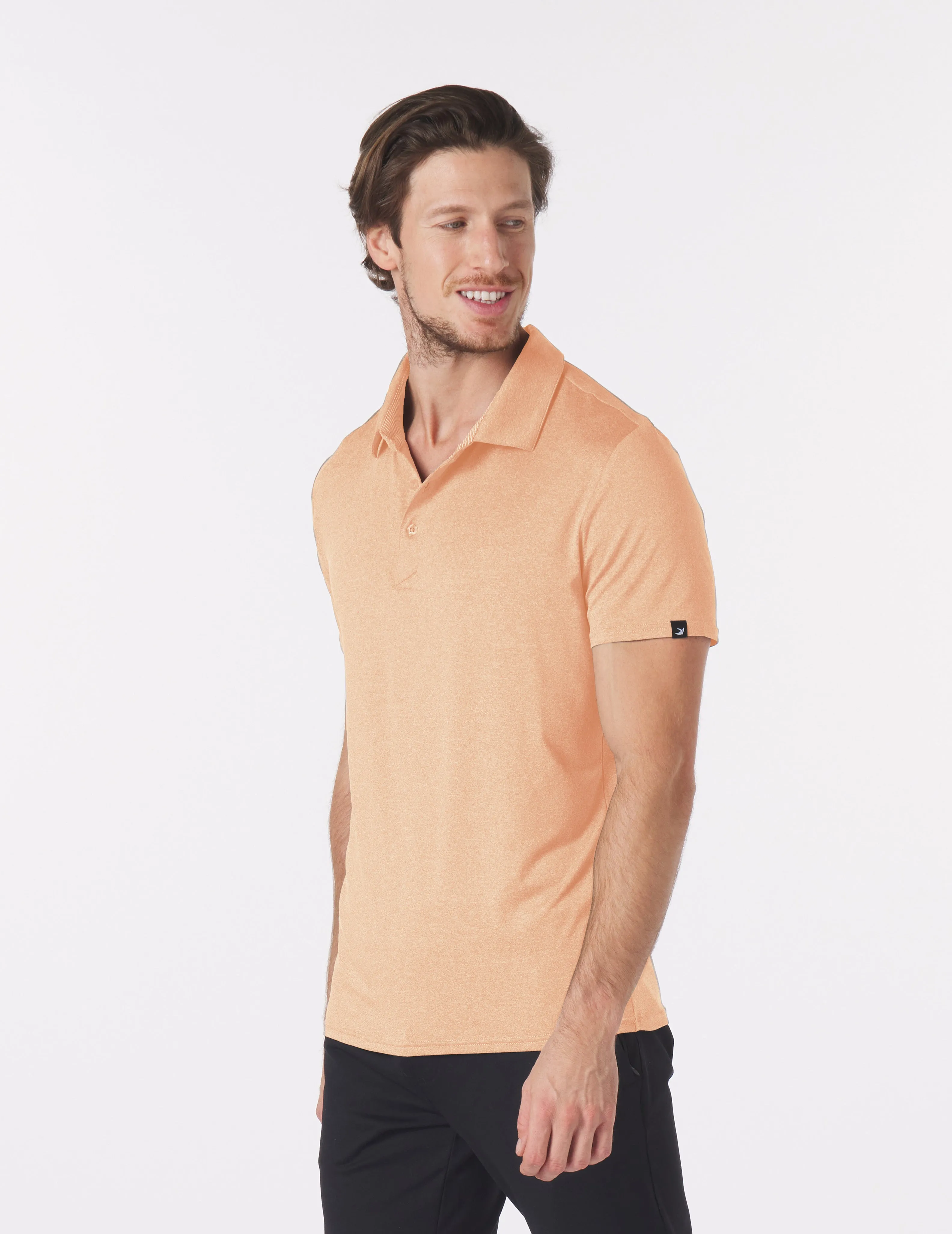 Pin Seeker Polo: Orange Wine Heather with Orange Wine/White Stripe Contrast