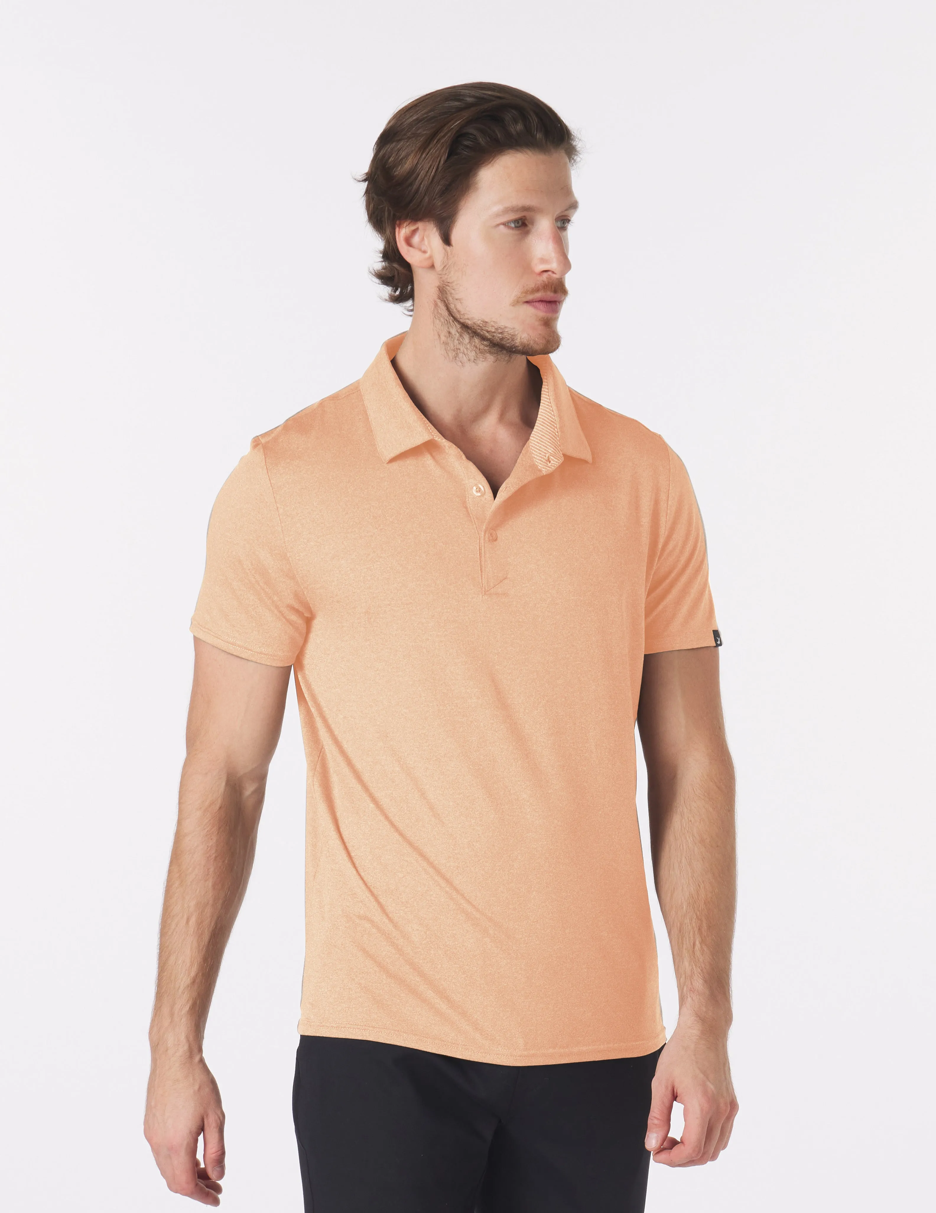 Pin Seeker Polo: Orange Wine Heather with Orange Wine/White Stripe Contrast