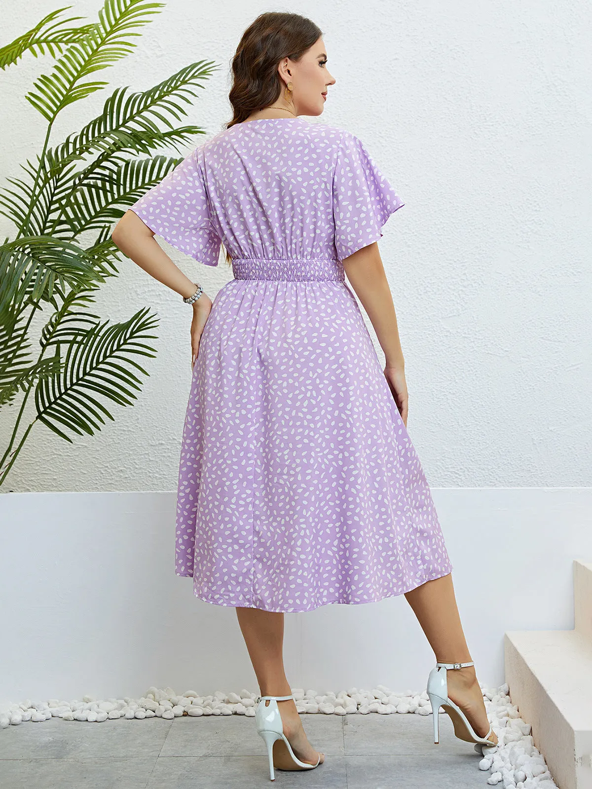 Plus Size V-neck Purple Loose Dress Women