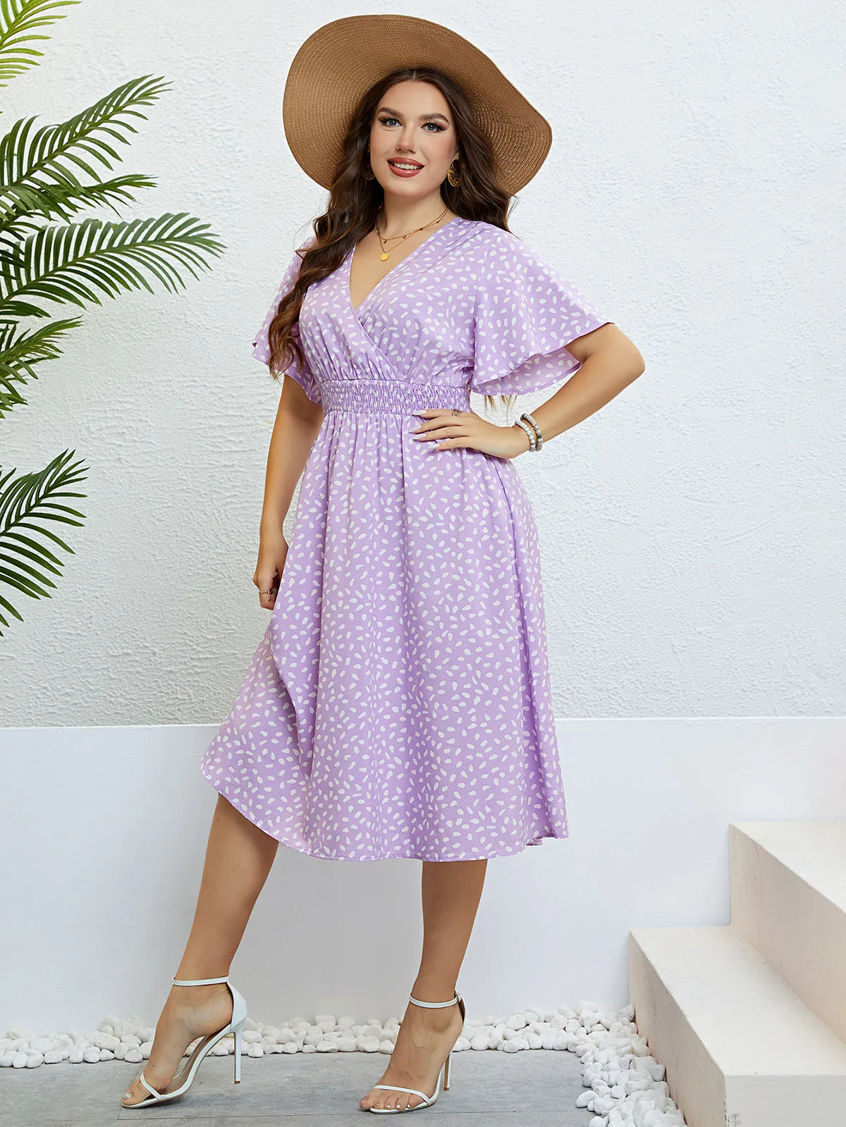 Plus Size V-neck Purple Loose Dress Women