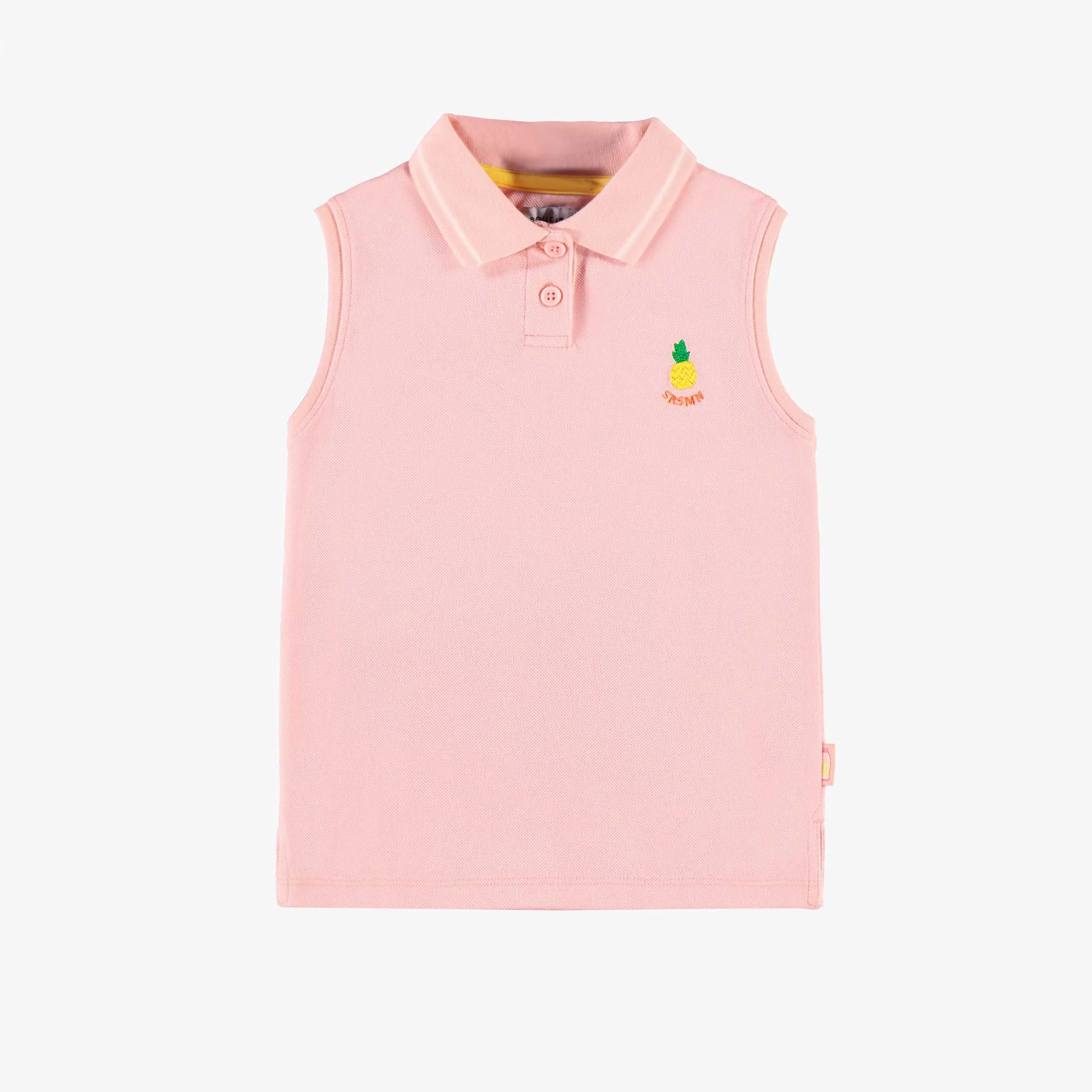 Polo sans manches rose en piqué, enfant || Pink sleeveless polo shirt in piqué, child