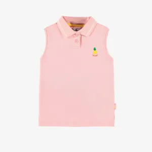 Polo sans manches rose en piqué, enfant || Pink sleeveless polo shirt in piqué, child