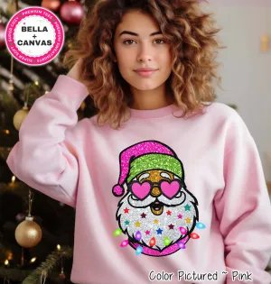Preppy Glitter Santa Christmas Tee or Sweatshirt