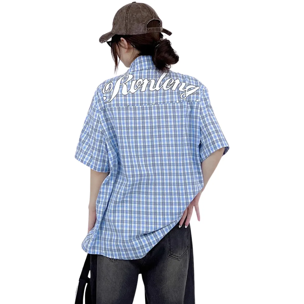 Preppy Lettering Check Shirt