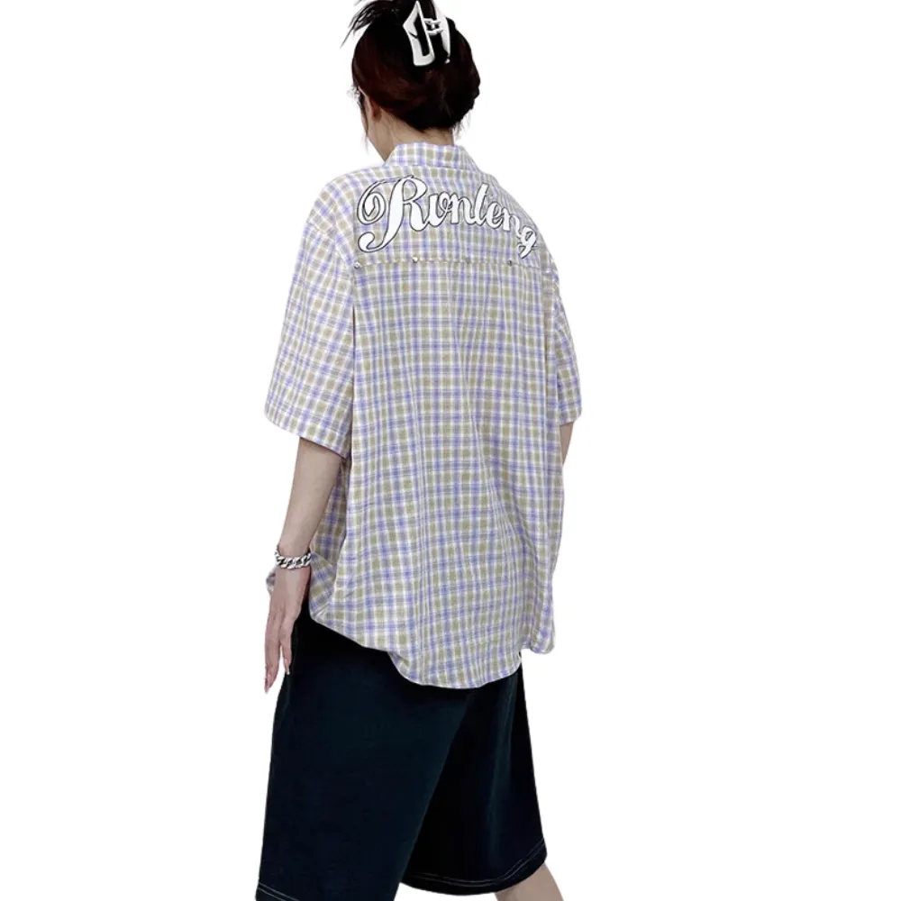 Preppy Lettering Check Shirt