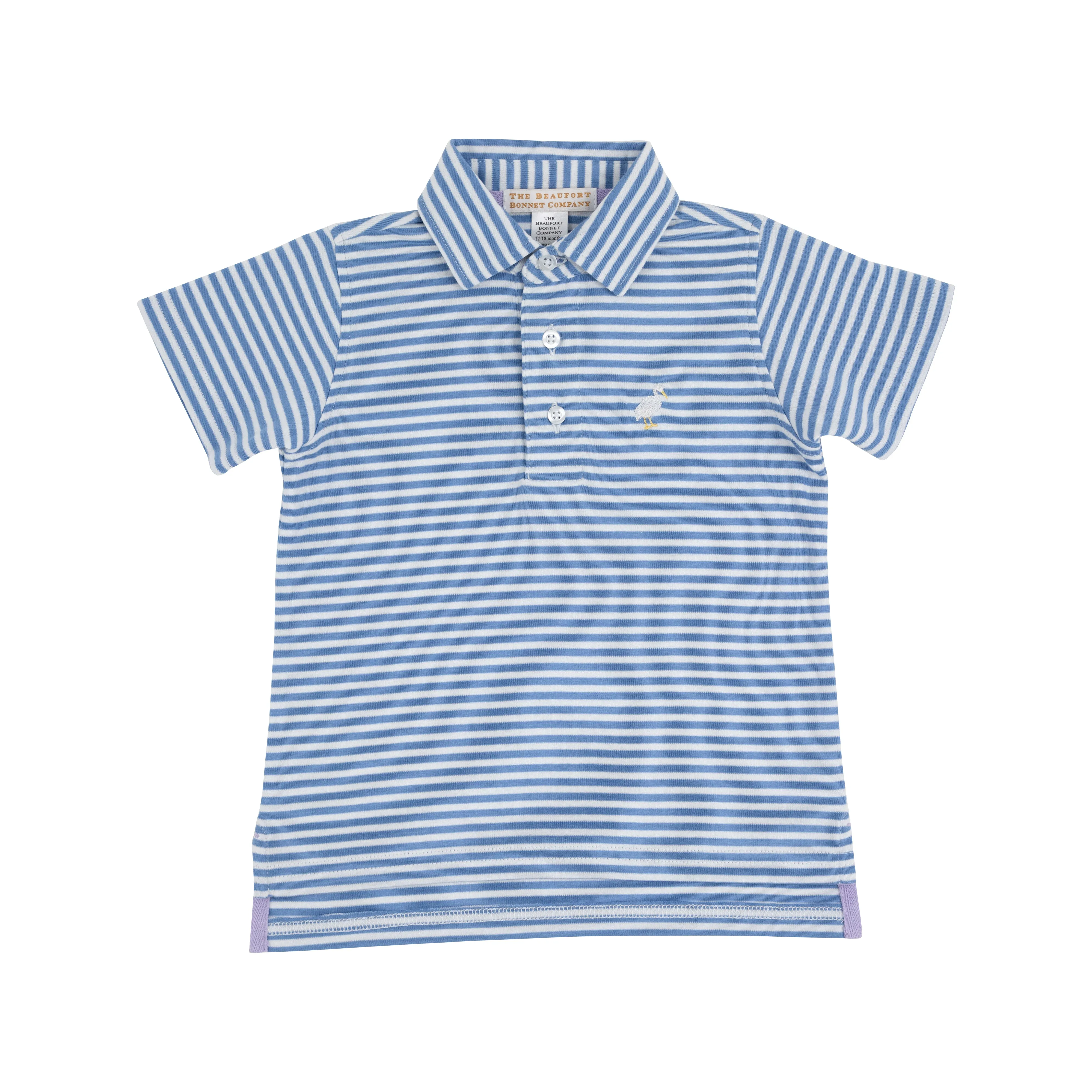 Prim & Proper Polo & Onesie - Barbados Blue Stripe with Multicolor Stork