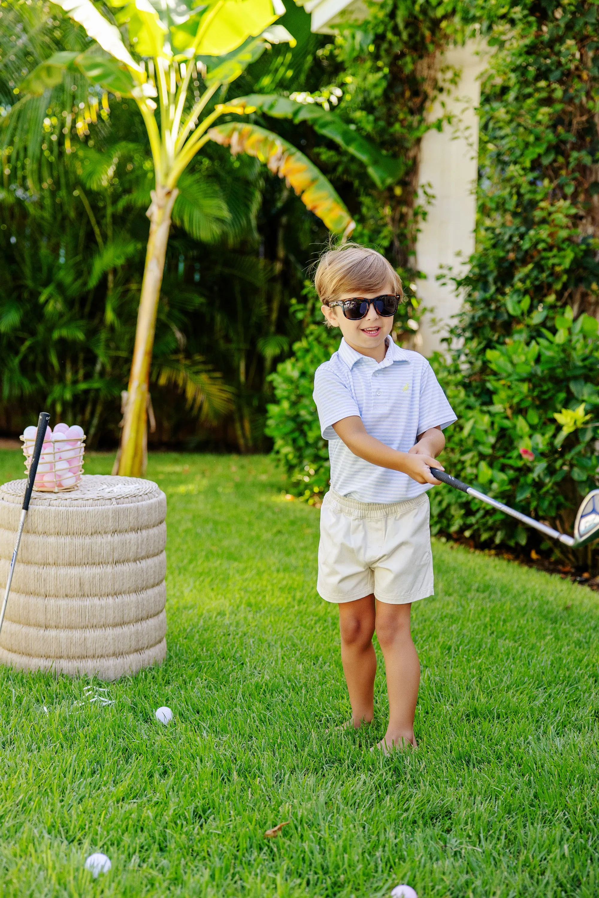 Prim & Proper Polo & Onesie - Buckhead Blue Stripe with Seaside Sunny Yellow Stork