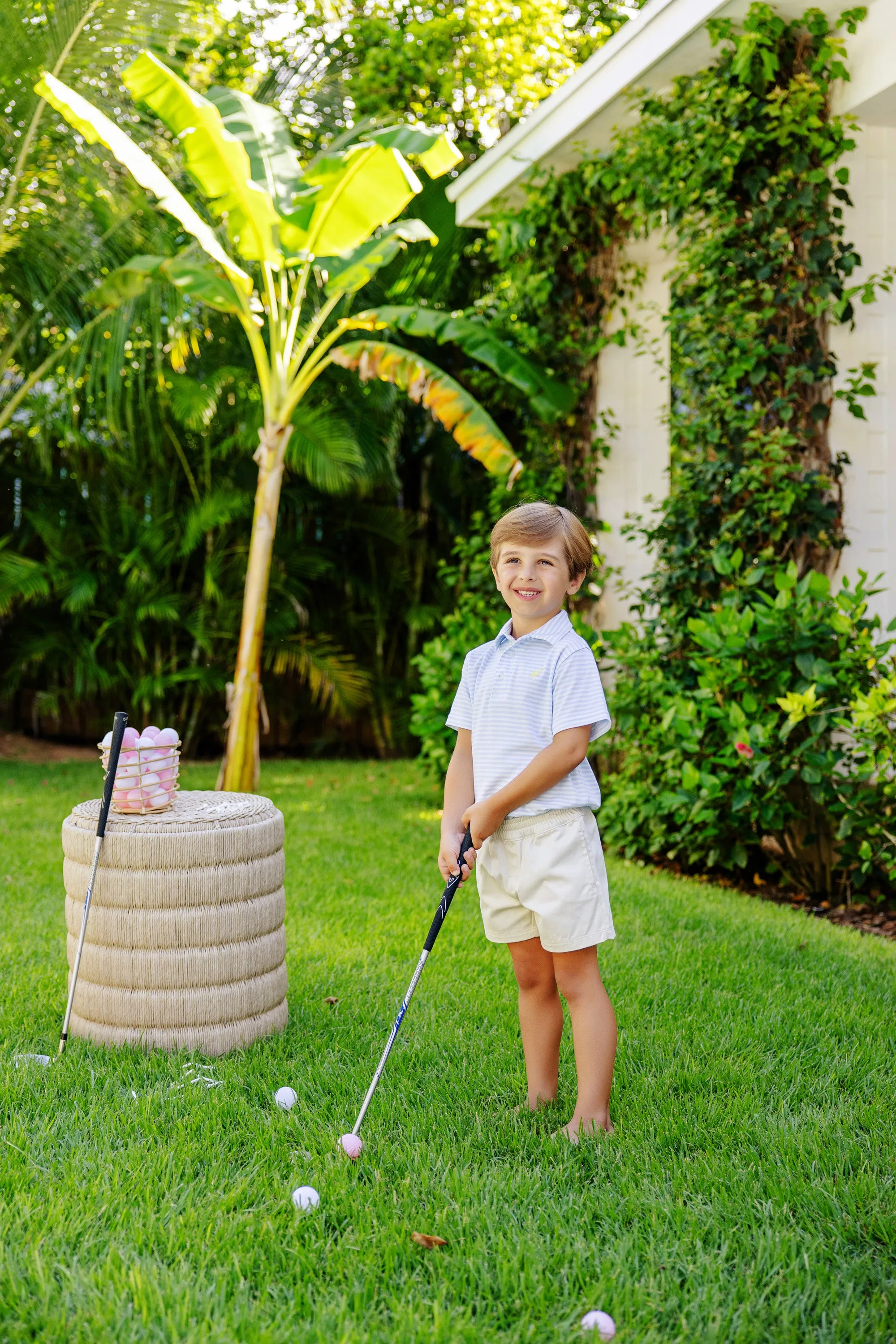 Prim & Proper Polo & Onesie - Buckhead Blue Stripe with Seaside Sunny Yellow Stork