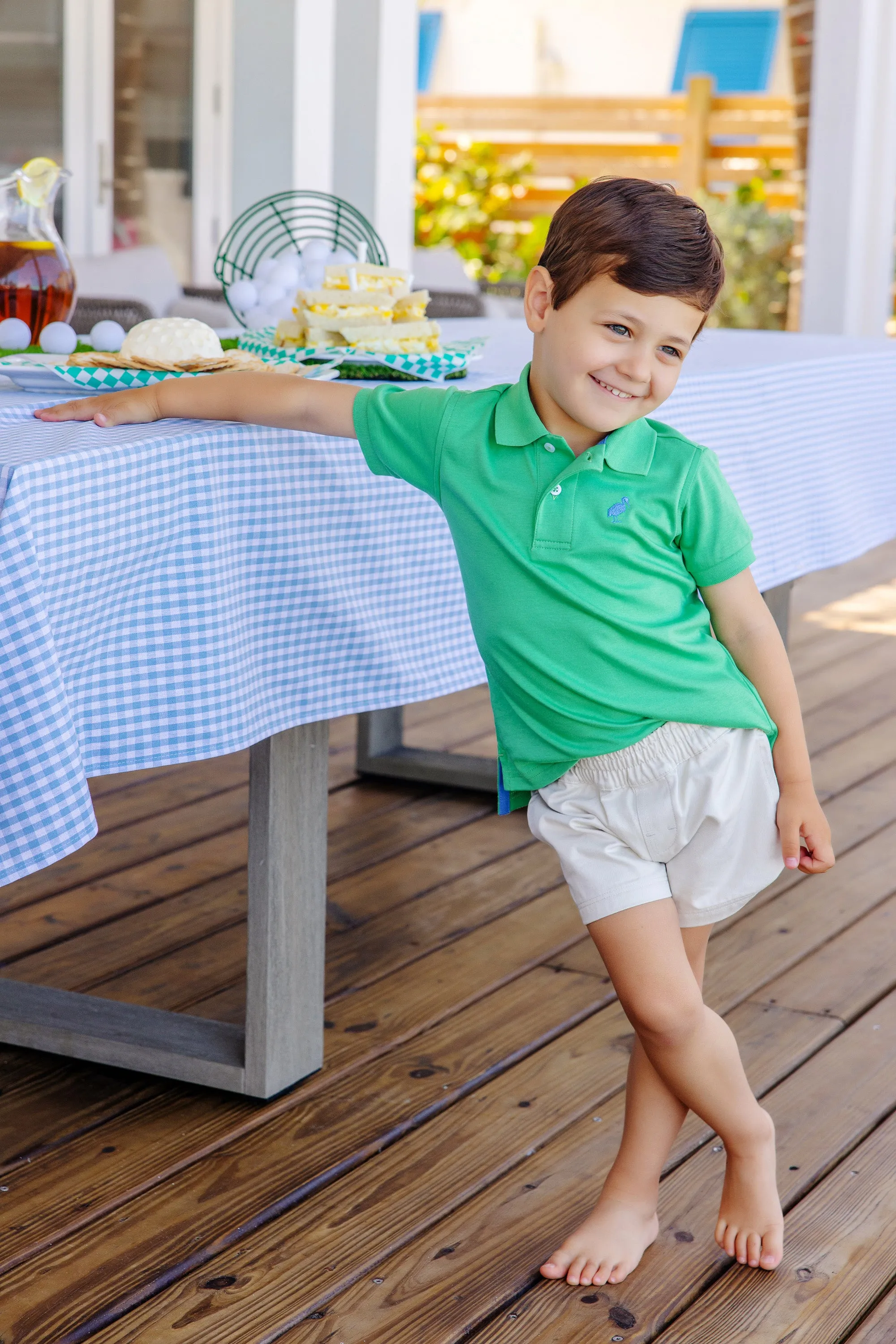Prim & Proper Polo & Onesie - Kiawah Kelly Green with Barbados Blue Stork