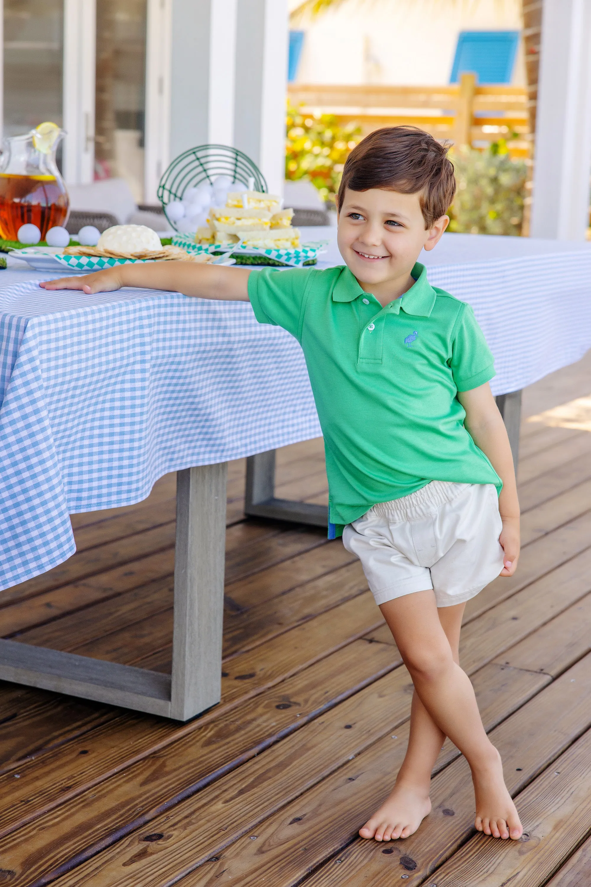 Prim & Proper Polo & Onesie - Kiawah Kelly Green with Barbados Blue Stork