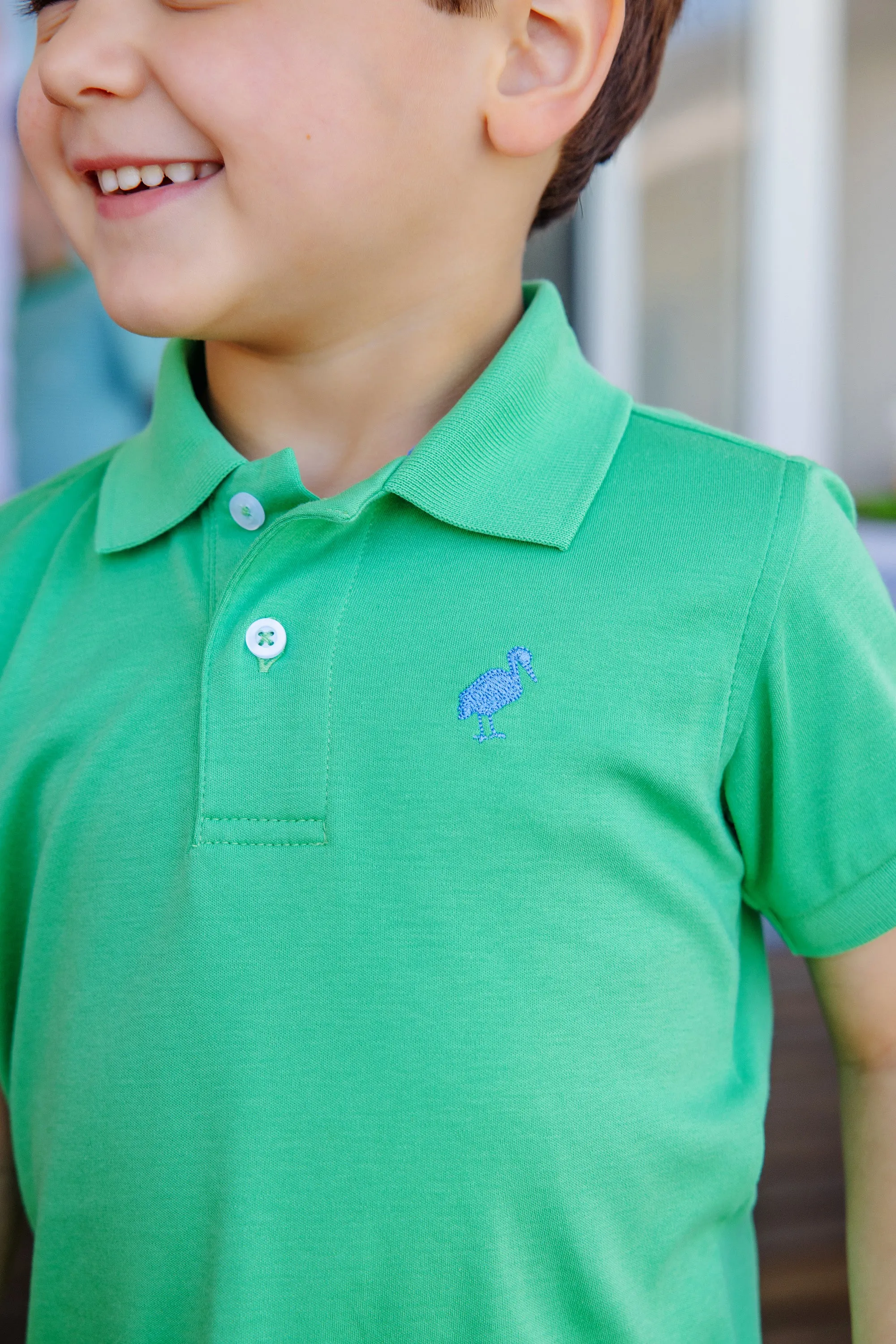 Prim & Proper Polo & Onesie - Kiawah Kelly Green with Barbados Blue Stork