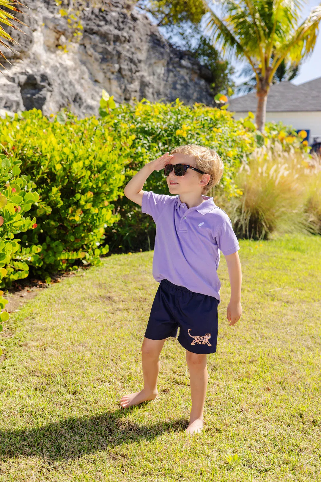 Prim & Proper Polo & Onesie, Palisades Purple with Worth Avenue White Stork