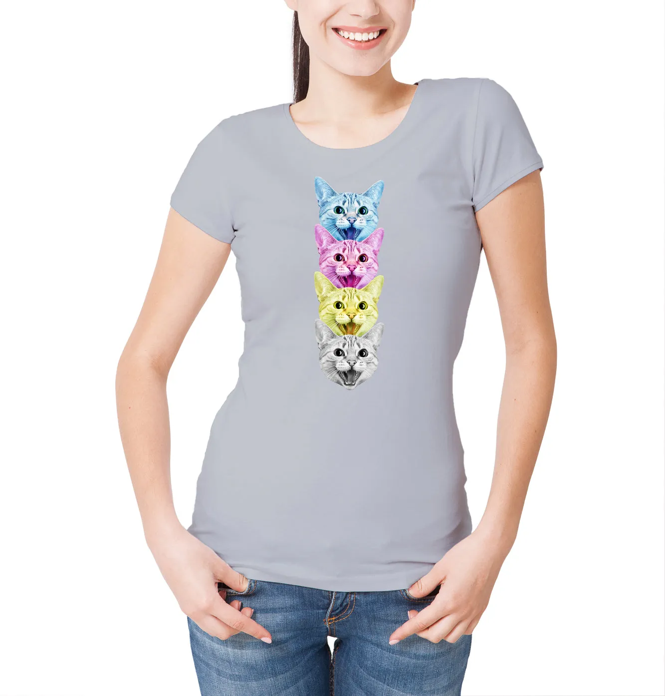 Reality Glitch CMYK Cat Womens T-Shirt