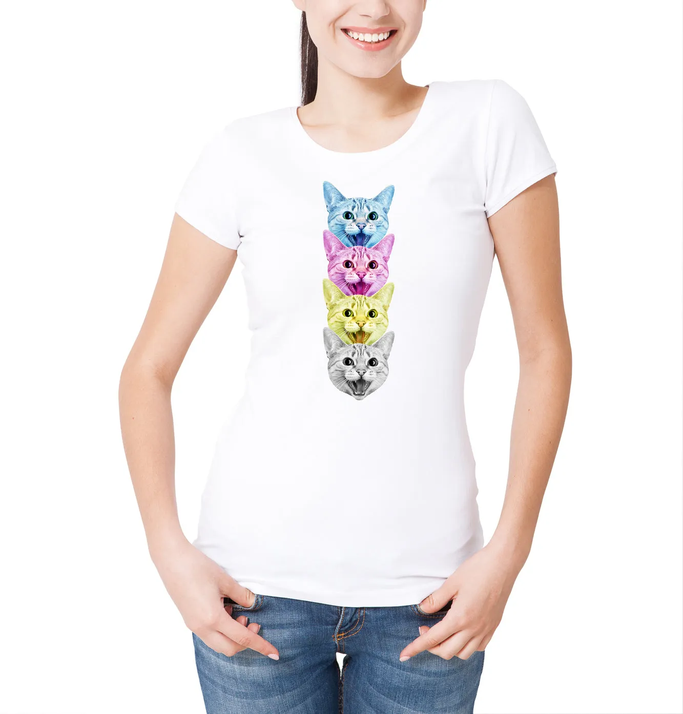 Reality Glitch CMYK Cat Womens T-Shirt