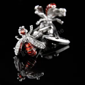 Red Diamond Mens Stainless Steel Flies Cufflinks for Shirt with Box - Hand Crafted Perfect Gift