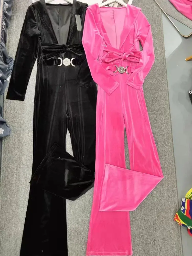 Retro Luxury Elegance Velvet Jumpsuit