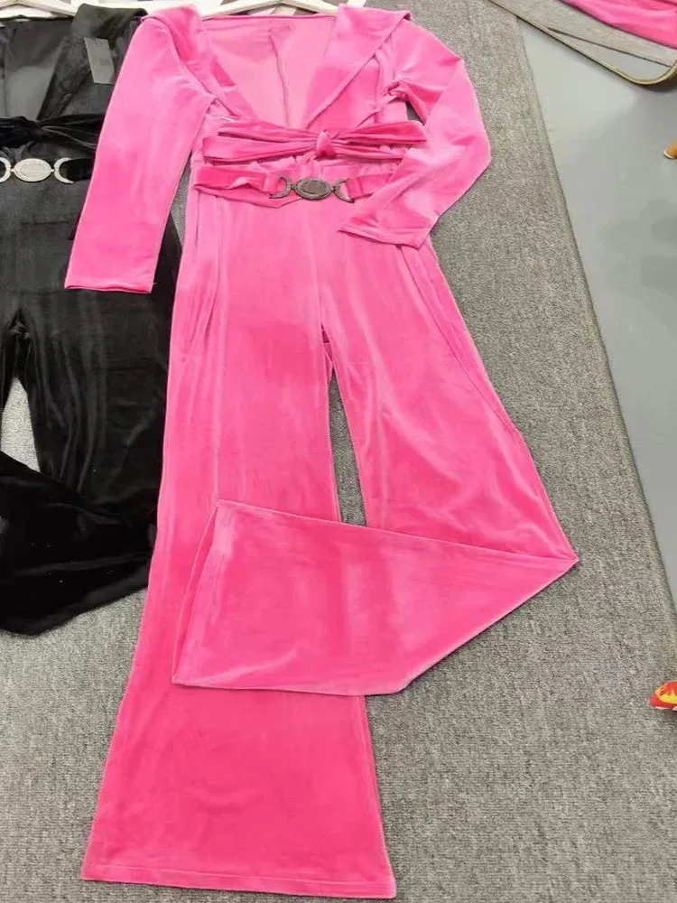 Retro Luxury Elegance Velvet Jumpsuit