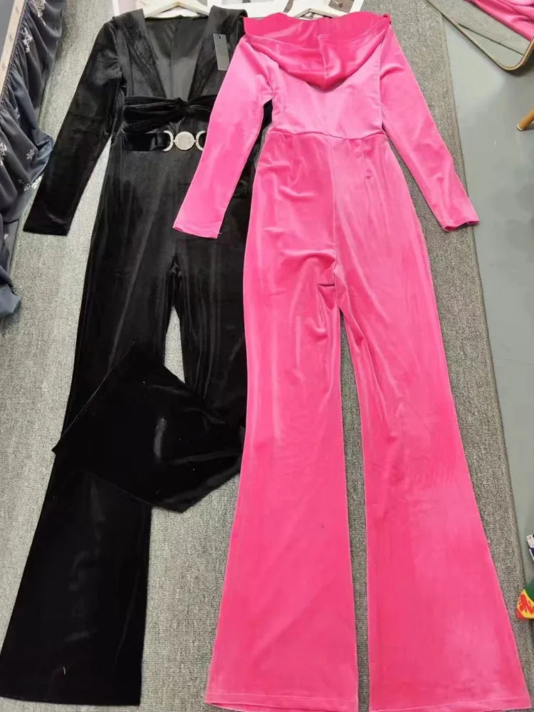 Retro Luxury Elegance Velvet Jumpsuit