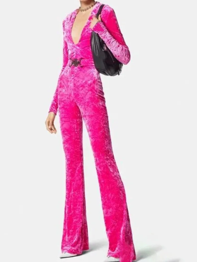 Retro Luxury Elegance Velvet Jumpsuit