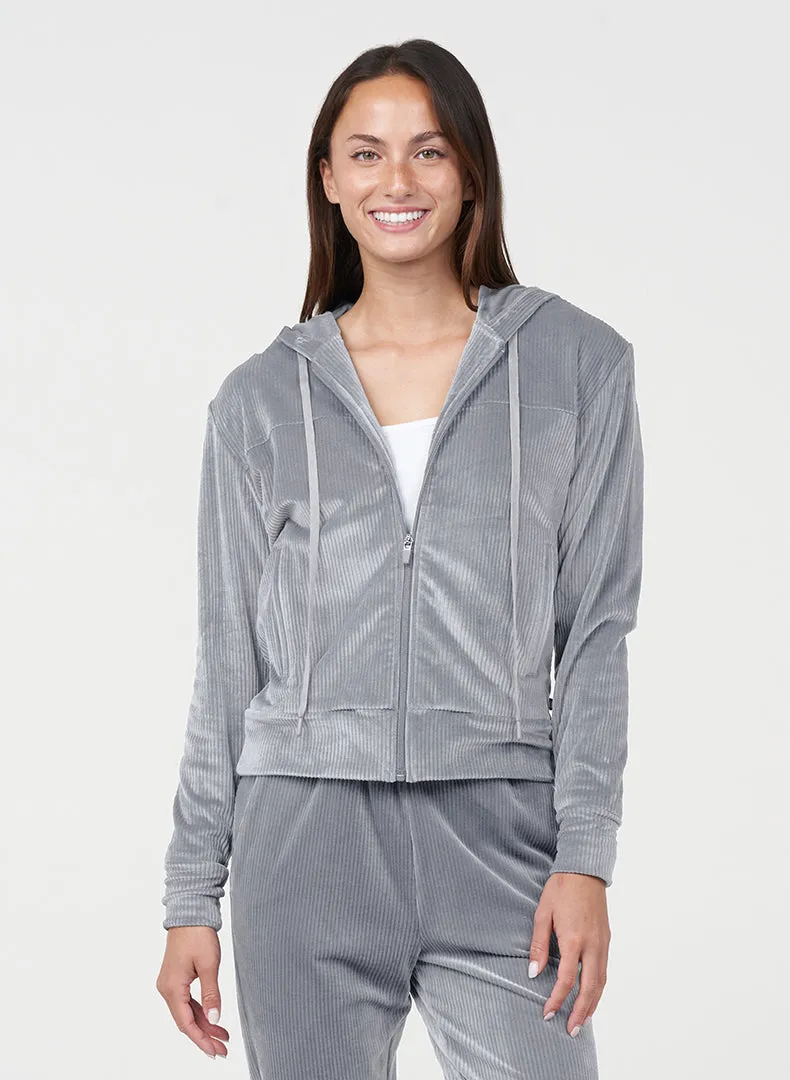 Rib Velour Zip Hoodie