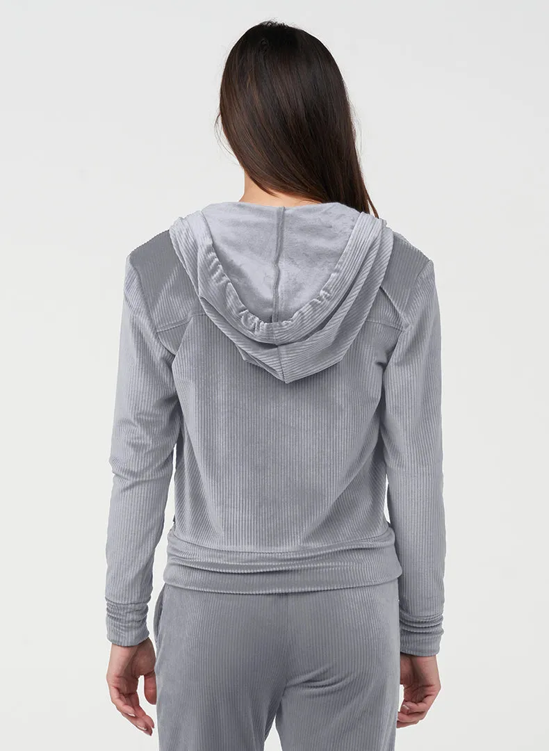 Rib Velour Zip Hoodie